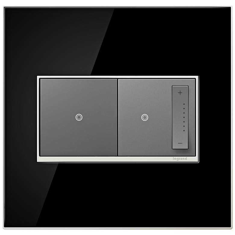 Image 1 Mirror Black 2-Gang Real Metal Wall Plate with Switch and Dimmer