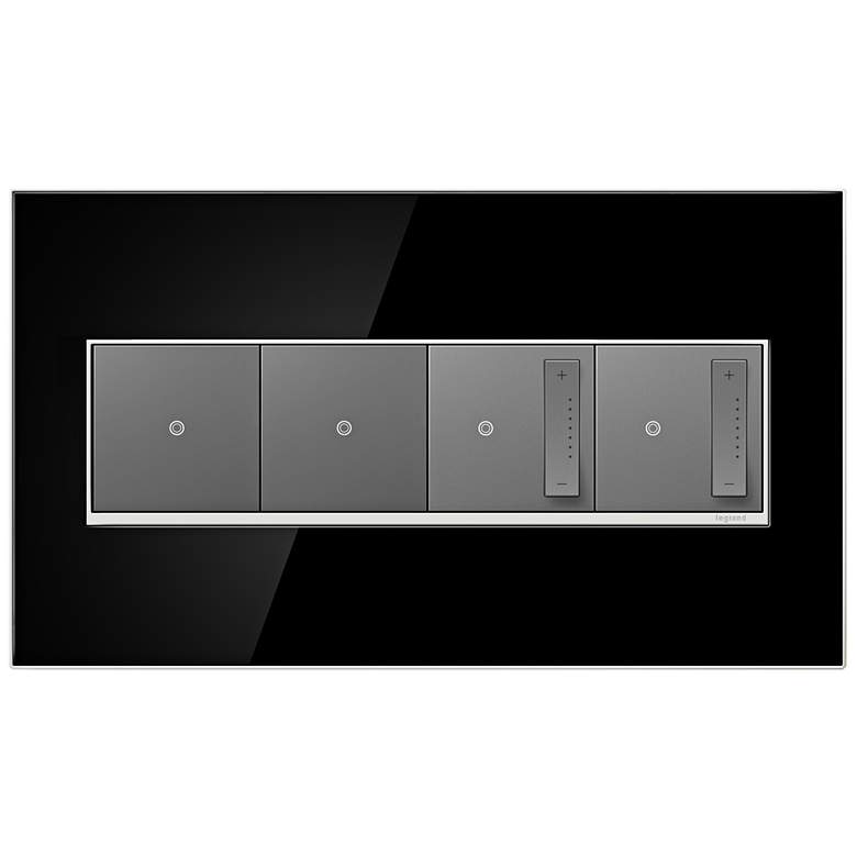 Image 1 Mirror Black 4-Gang Wall Plate with 2 Switches and 2 Dimmers
