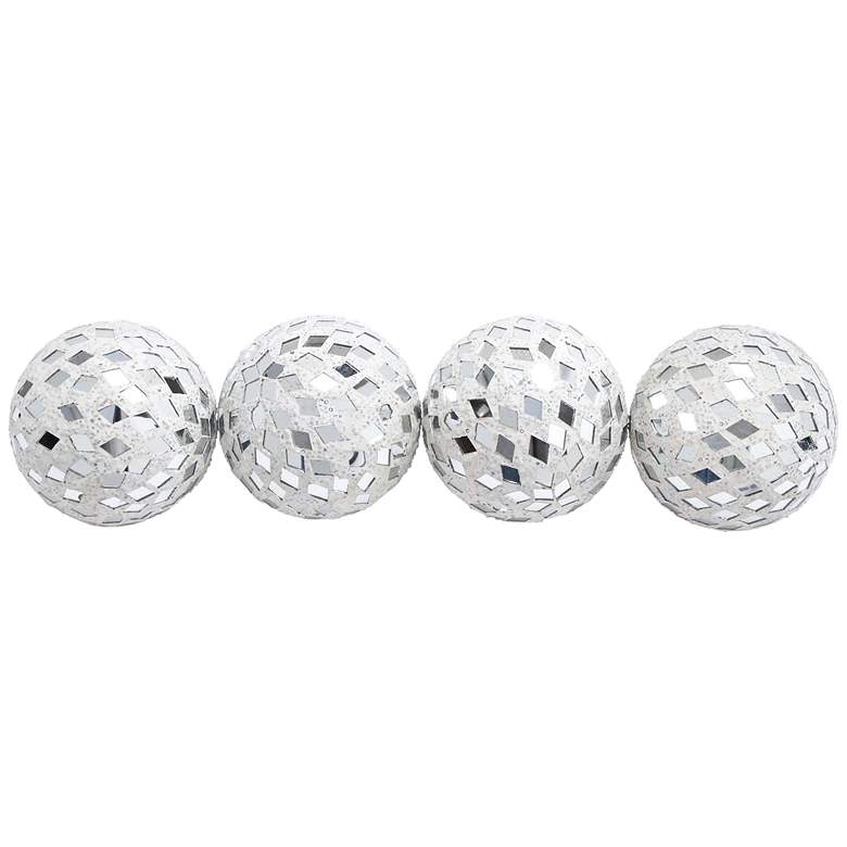 Image 1 Mirror Mosaic White Glass Decorative Balls Set of 4