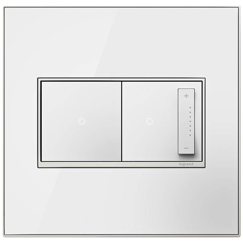 Image 1 Mirror White 2-Gang Real Metal Wall Plate with Switch and Dimmer