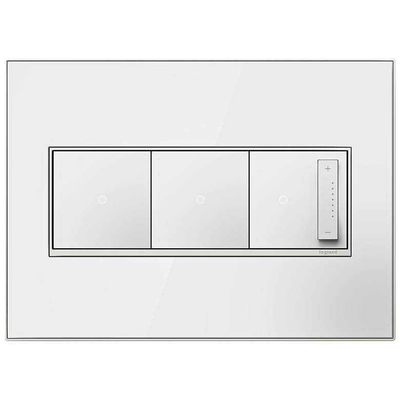 Image 1 Mirror White 3-Gang Metal Wall Plate with 2 Switches and Dimmer