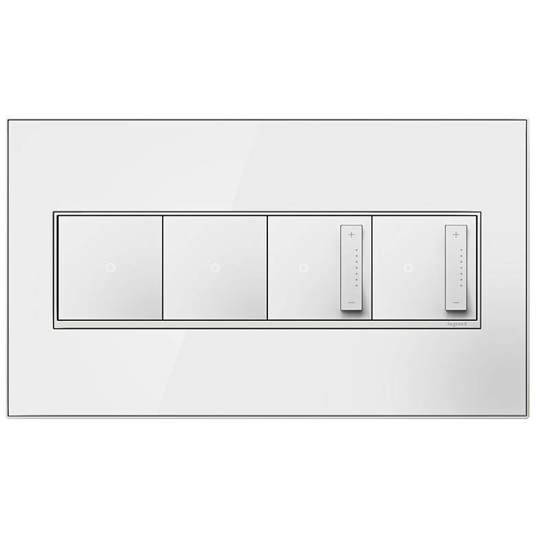 Image 1 Mirror White 4-Gang Wall Plate with 2 Switches and 2 Dimmers