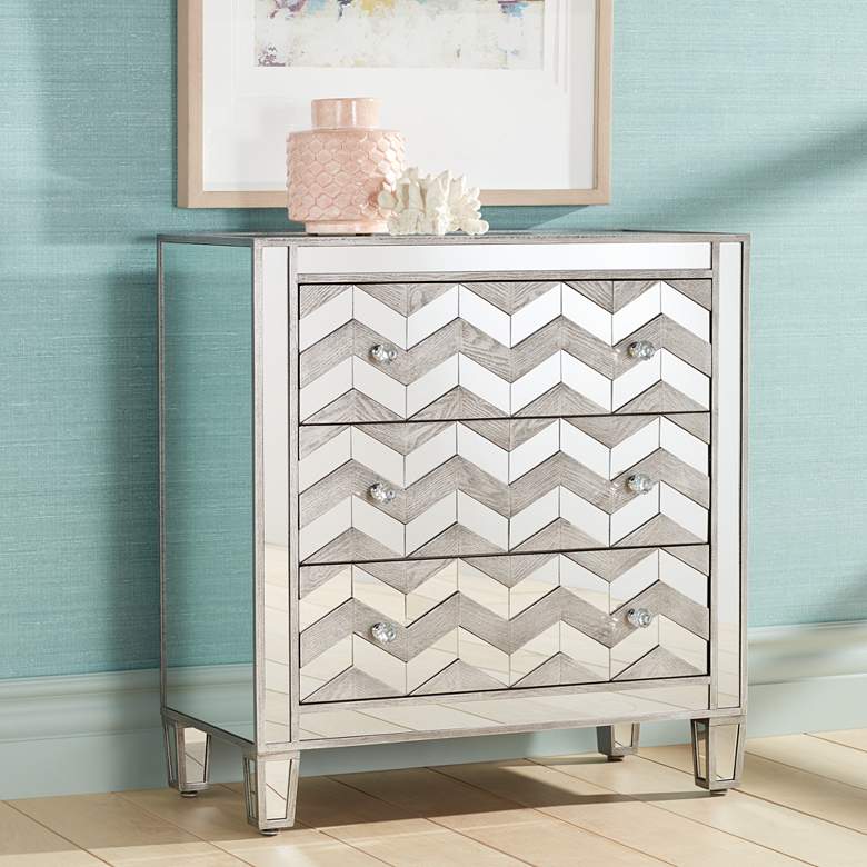 Image 1 Mirrored Chevron 32 inch Wide 3-Drawer Accent Chest