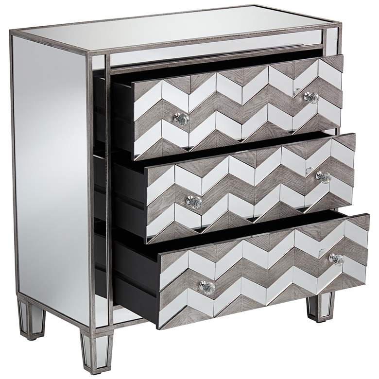 Image 3 Mirrored Chevron 32 inch Wide 3-Drawer Accent Chest more views
