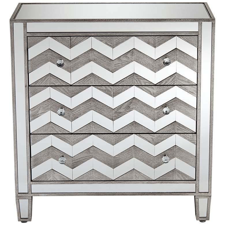 Image 4 Mirrored Chevron 32 inch Wide 3-Drawer Accent Chest more views