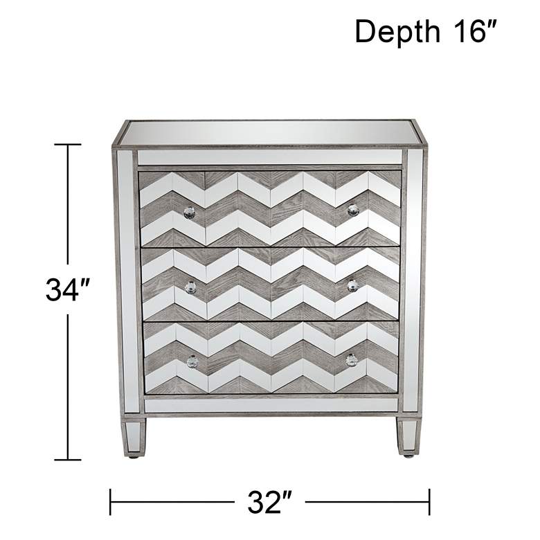 Image 7 Mirrored Chevron 32 inch Wide 3-Drawer Accent Chest more views