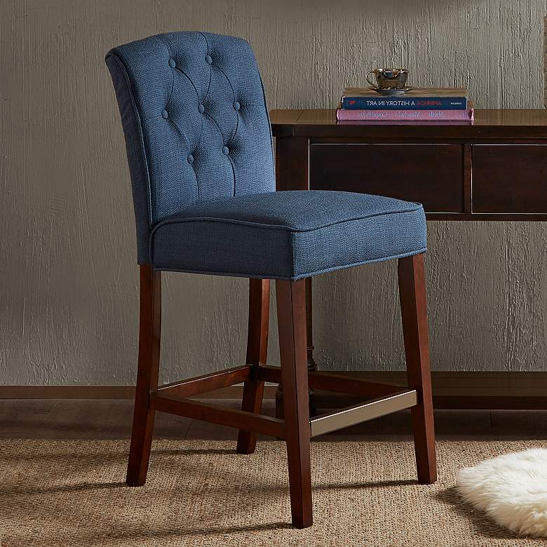 Image 1 Misha 26" Navy Fabric Tufted Counter Stool