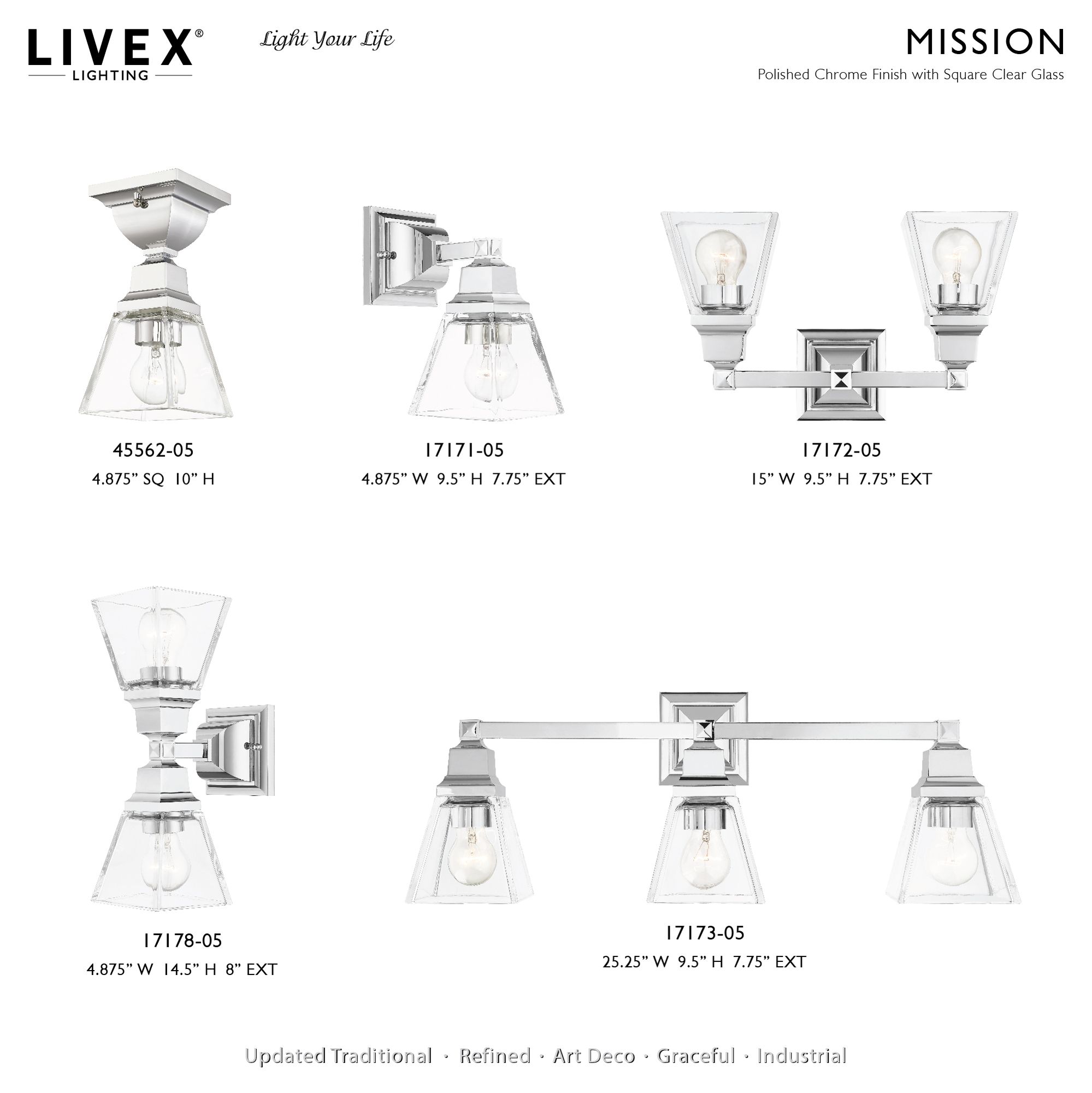 Mission 1 Light Polished Chrome Ceiling Mount