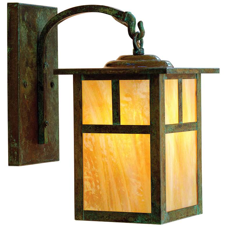 Image 1 Mission 10 1/2"H Gold Glass Lantern Outdoor Wall Light