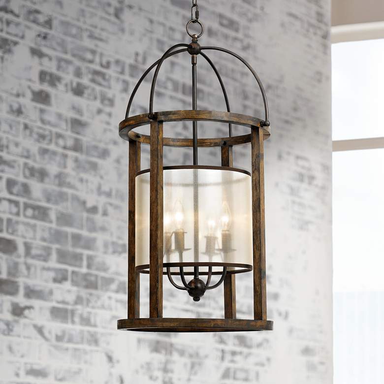 Image 1 Mission 16" Wide Wood Round 4-Light Pendant Chandelier