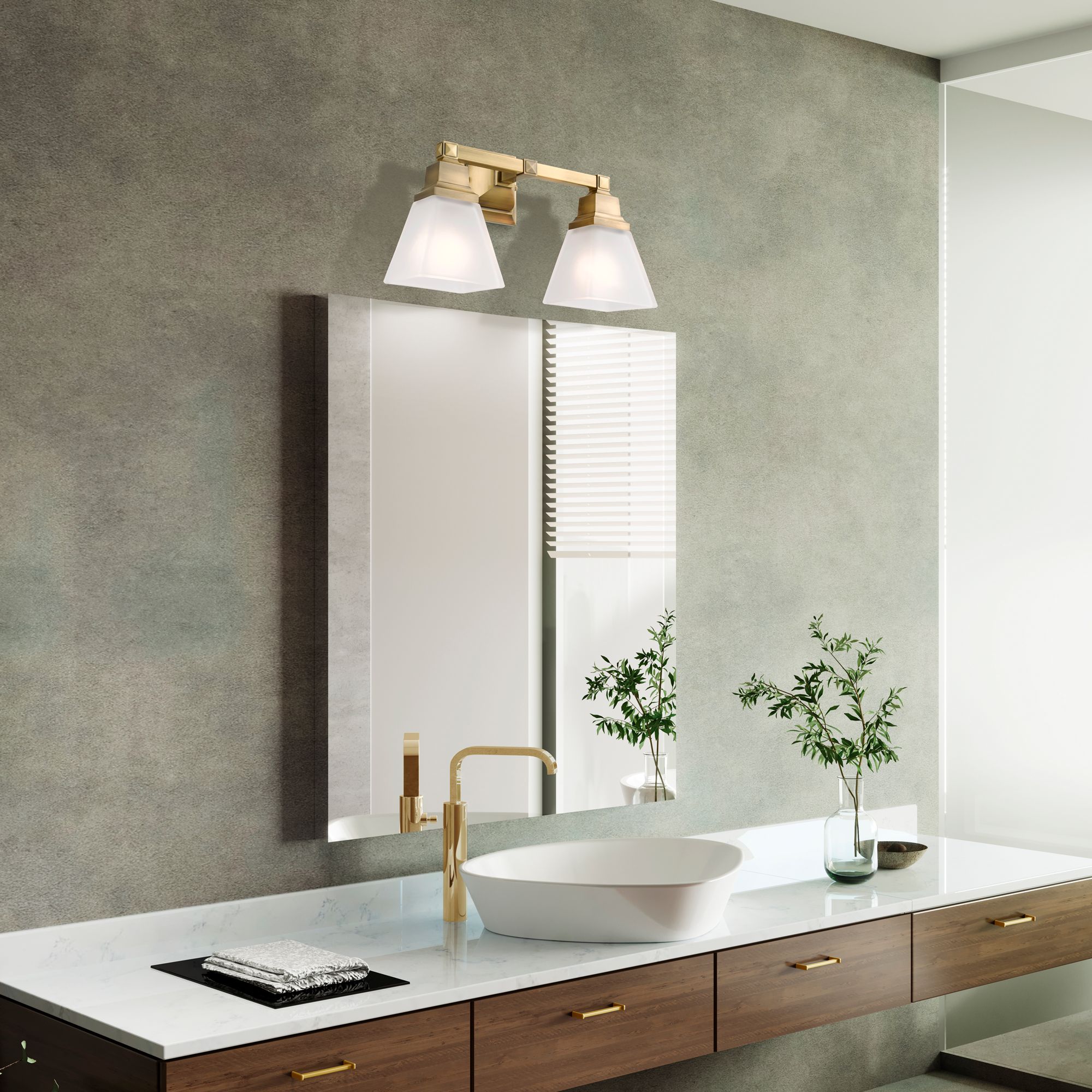 Mission 2-Light 9.5-in Antique Brass Bell Vanity Light