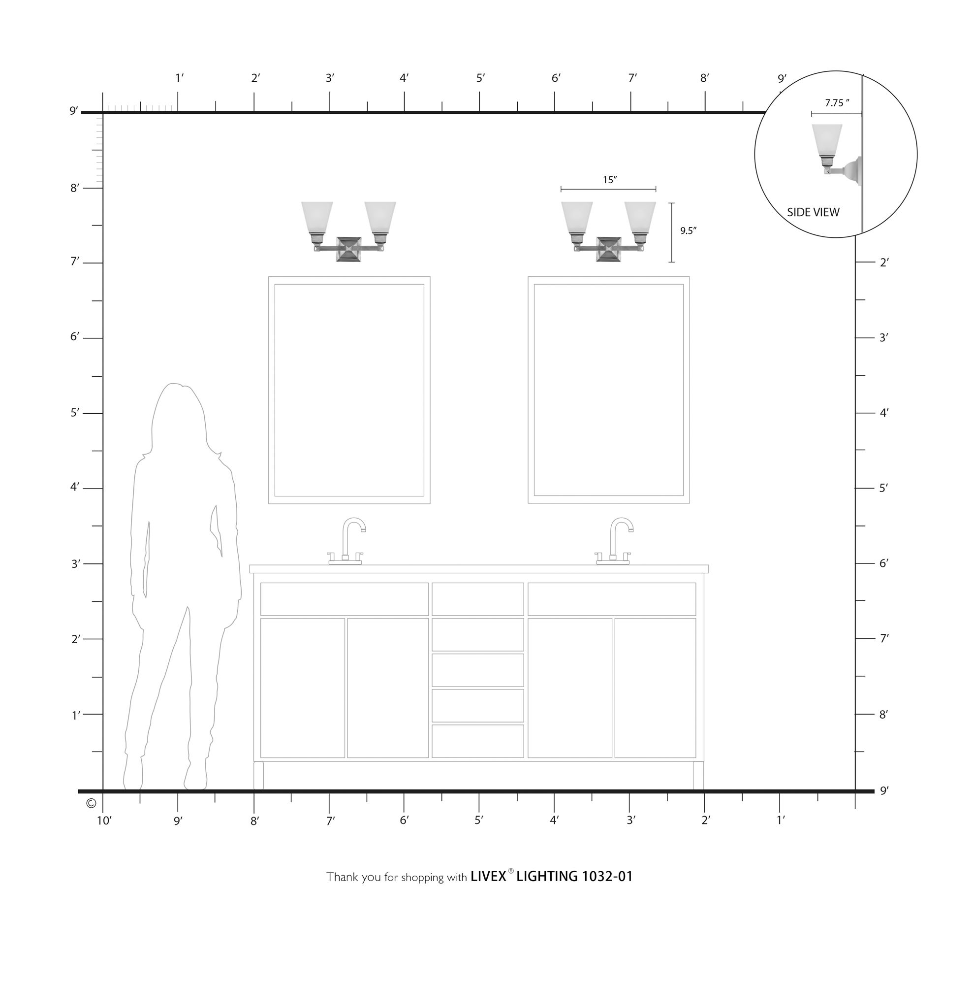 Mission 2-Light 9.5-in Antique Brass Bell Vanity Light