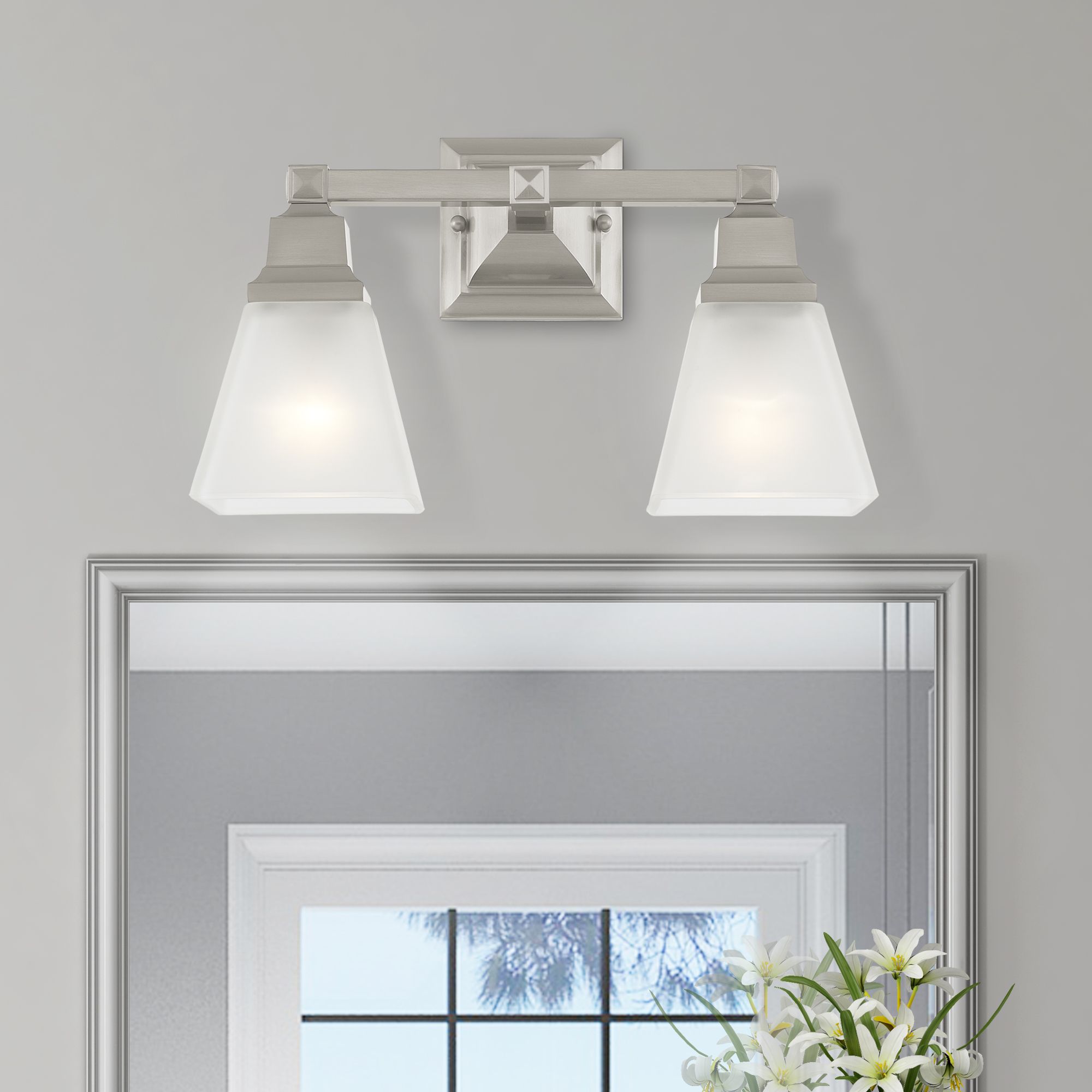 Mission 2-Light 9.5-in Brushed Nickel Bell Vanity Light
