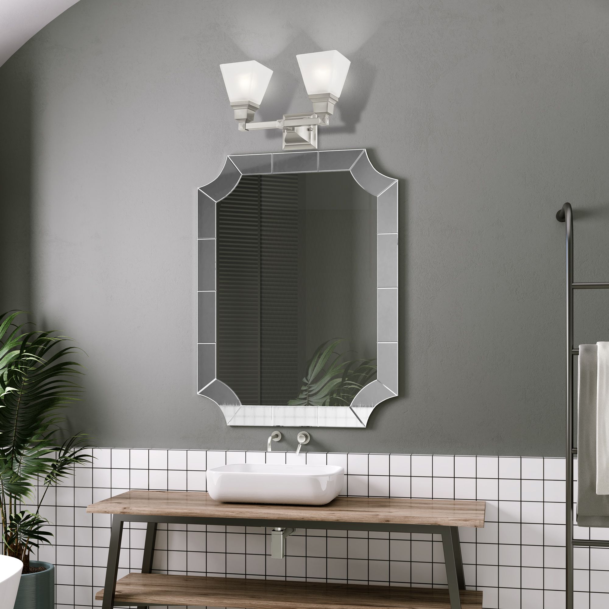 Mission 2-Light 9.5-in Brushed Nickel Bell Vanity Light