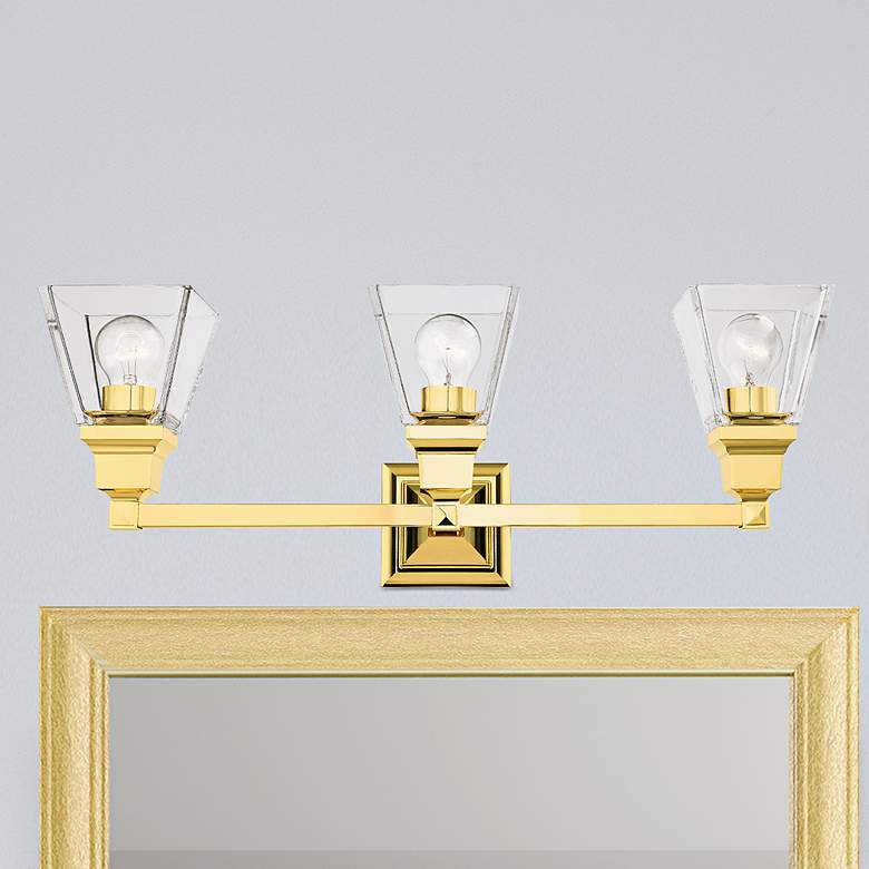 Image 2 Mission 25 1/4" Wide Polished Brass 3-Light Bath Light