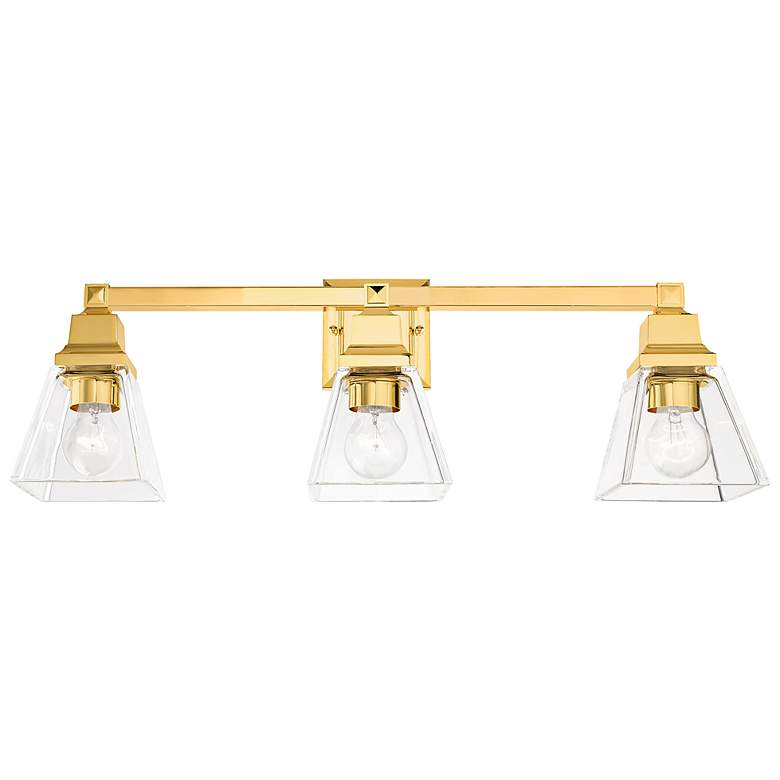 Image 7 Mission 25 1/4" Wide Polished Brass 3-Light Bath Light more views