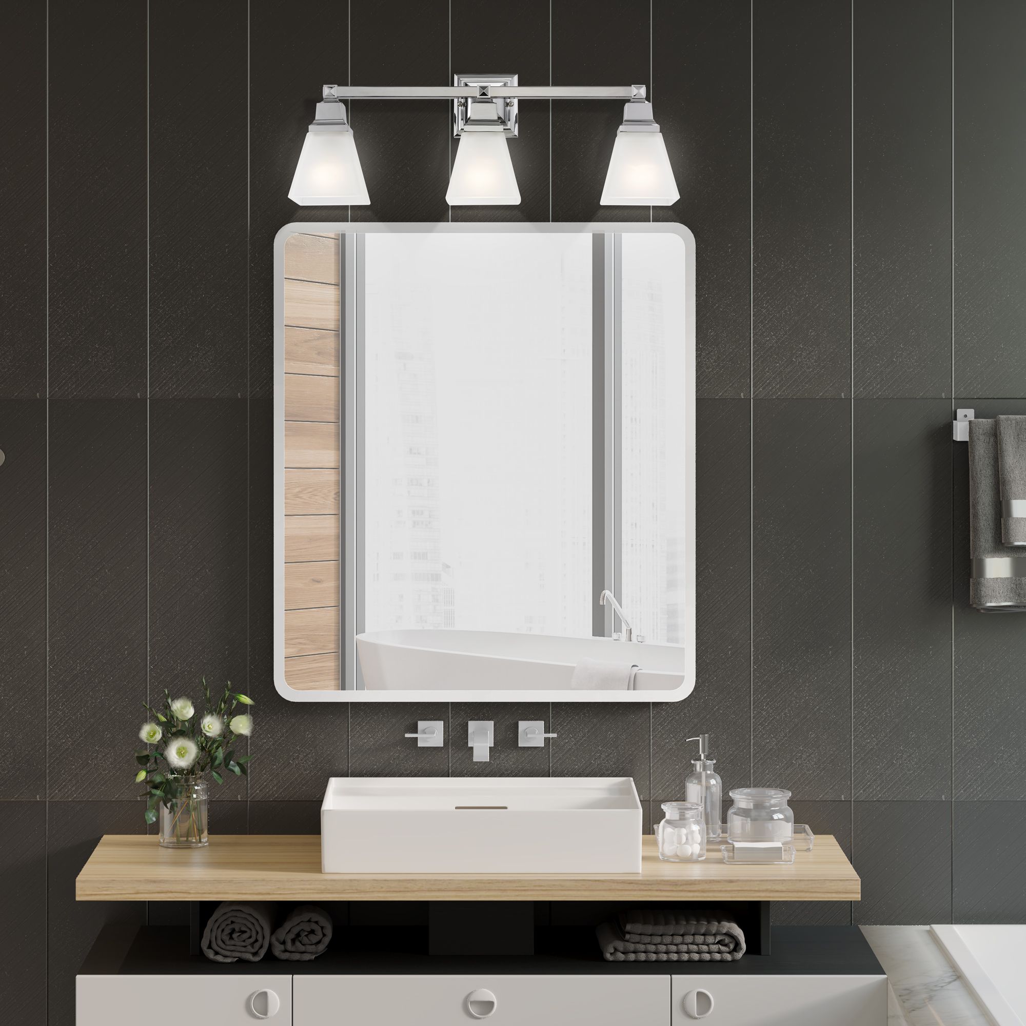 Mission 25 1/4" Wide Polished Chrome 3-Light Bath Light in scene