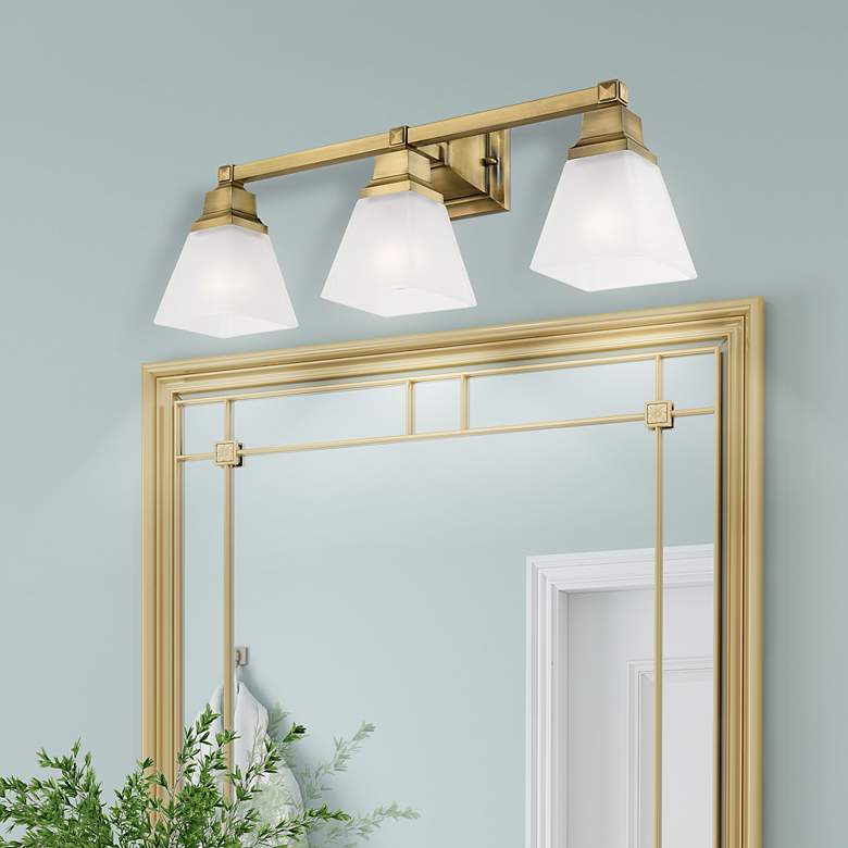Image 1 Mission 3-Light 9.5-in Antique Brass Bell Vanity Light