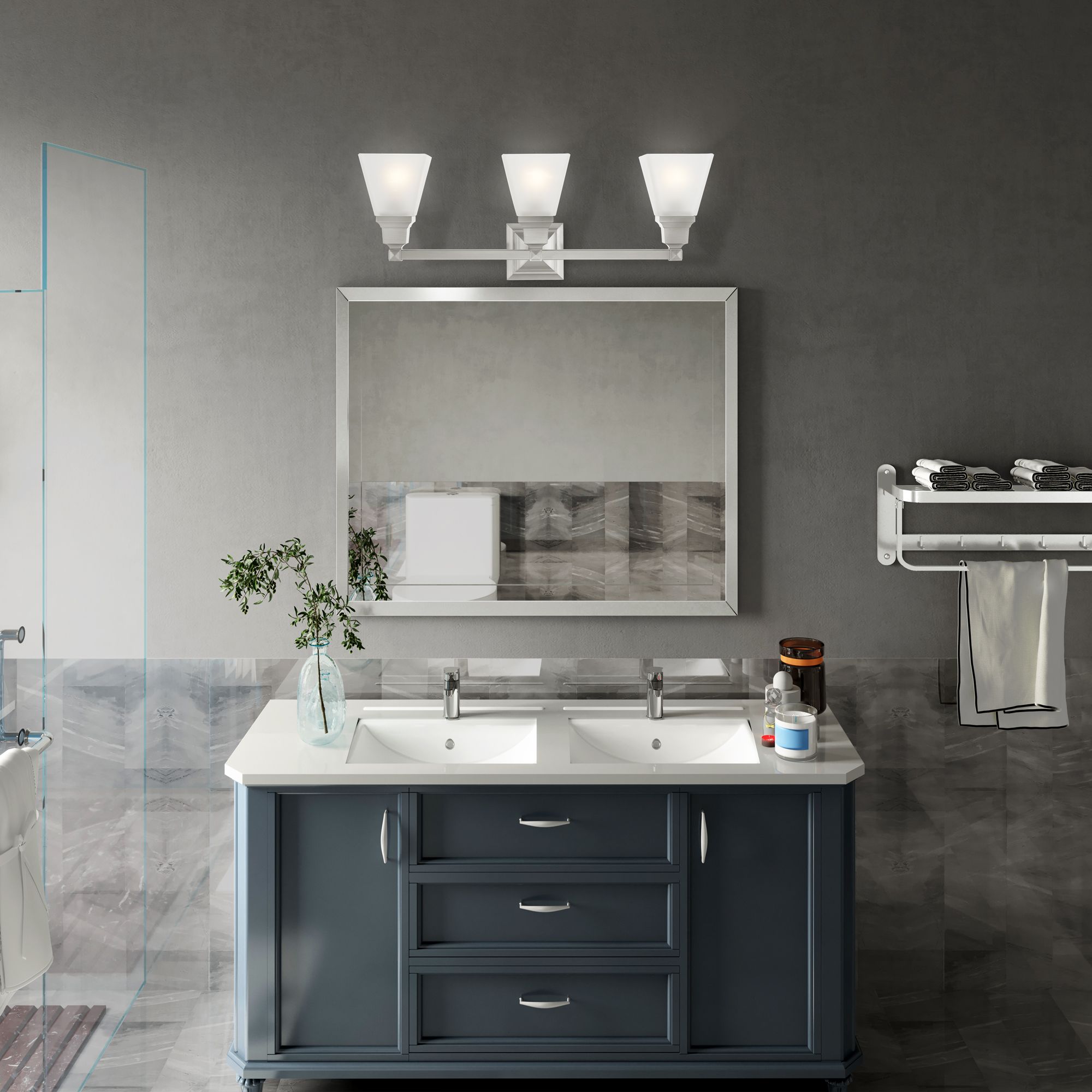 Mission 3 Light Brushed Nickel Bath Vanity