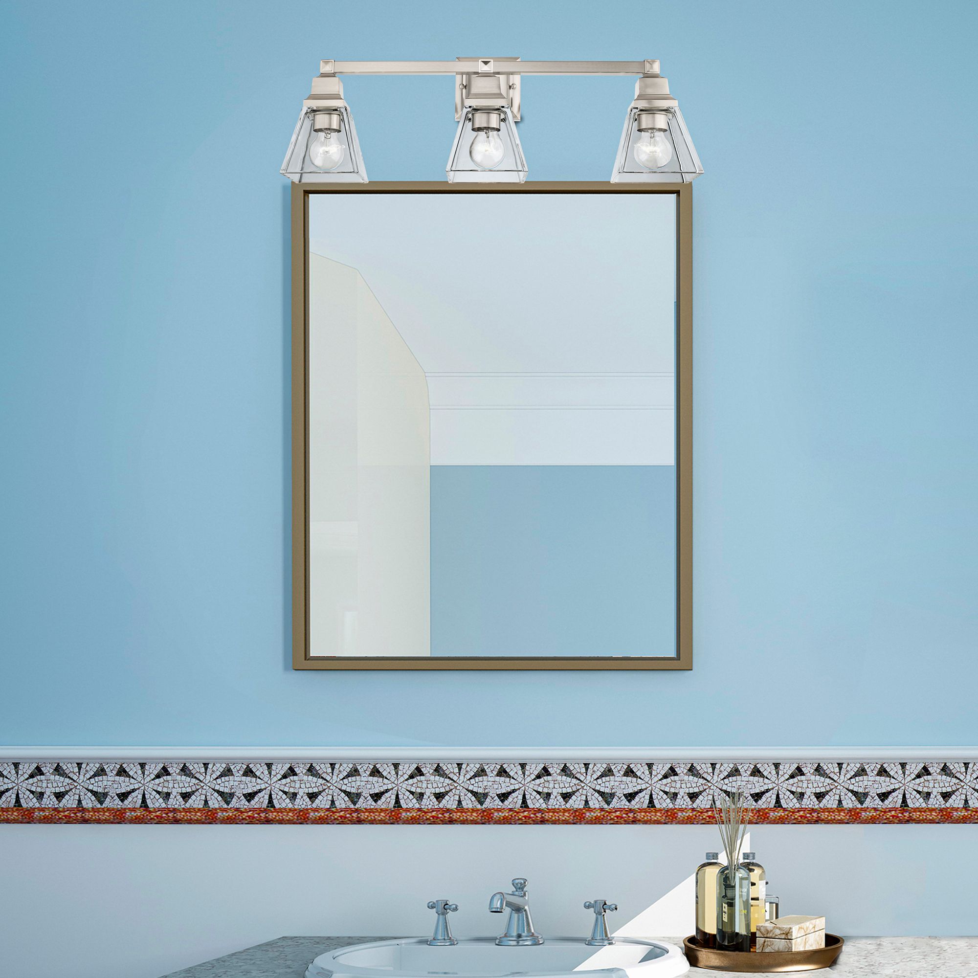 Mission 3 Light Brushed Nickel Bath Vanity