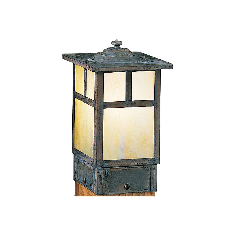 Image 1 Mission 6 3/4 inch Gold Glass Square Outdoor Pier Mount Light