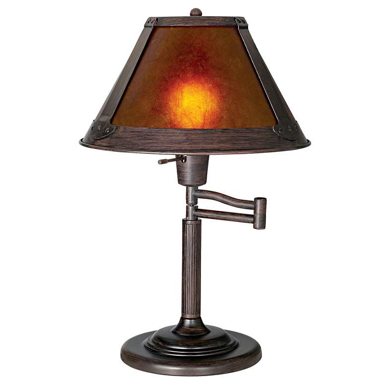 Mission Bronze 18&quot; High Mica Shade Swing Arm Table Lamp