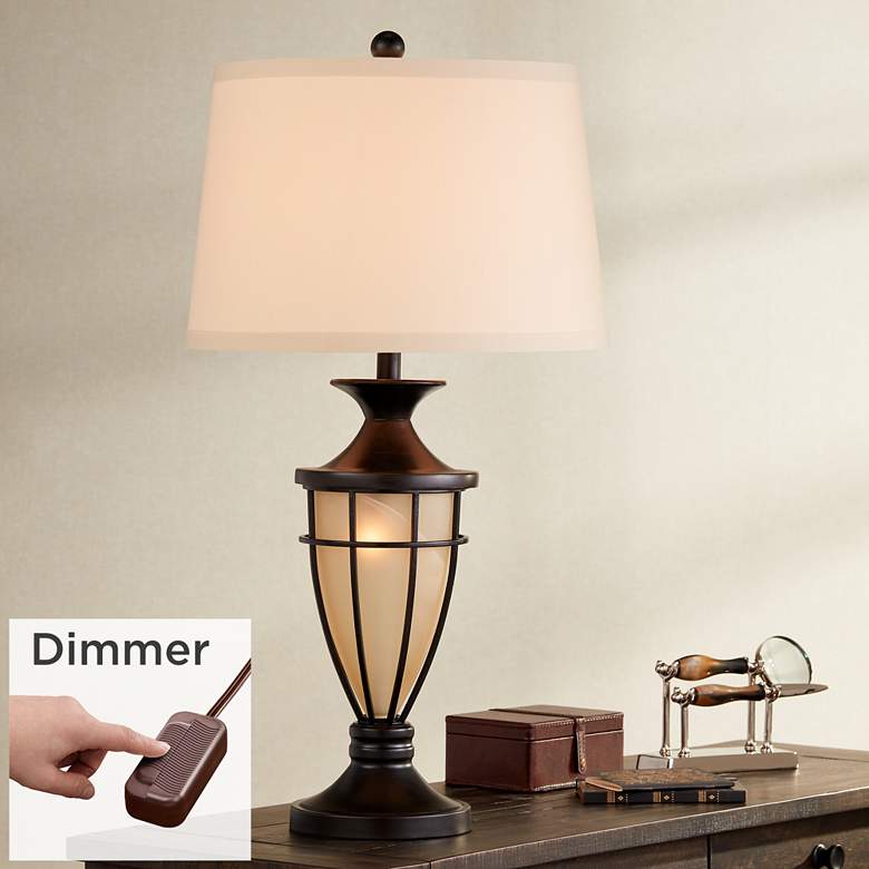 Mission Cage Night Light Urn Table Lamp with Table Top Dimmer