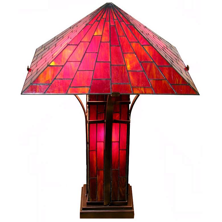 Image 1 Mission Nightlight Red and Yellow Tiffany Style Table Lamp