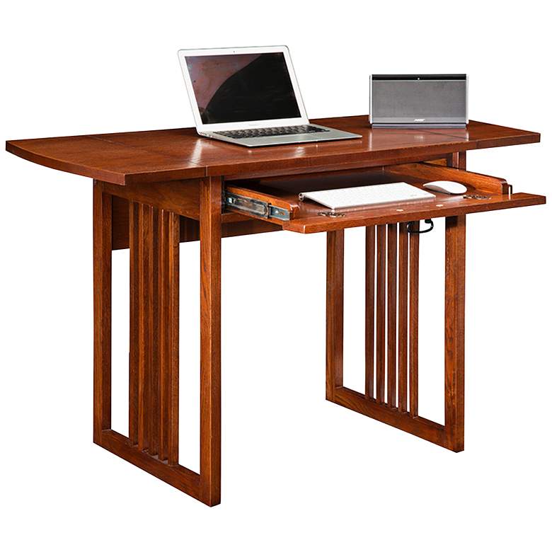 Image 1 Mission Oak 47 1/2" Wide Drop Leaf Computer Writing Desk