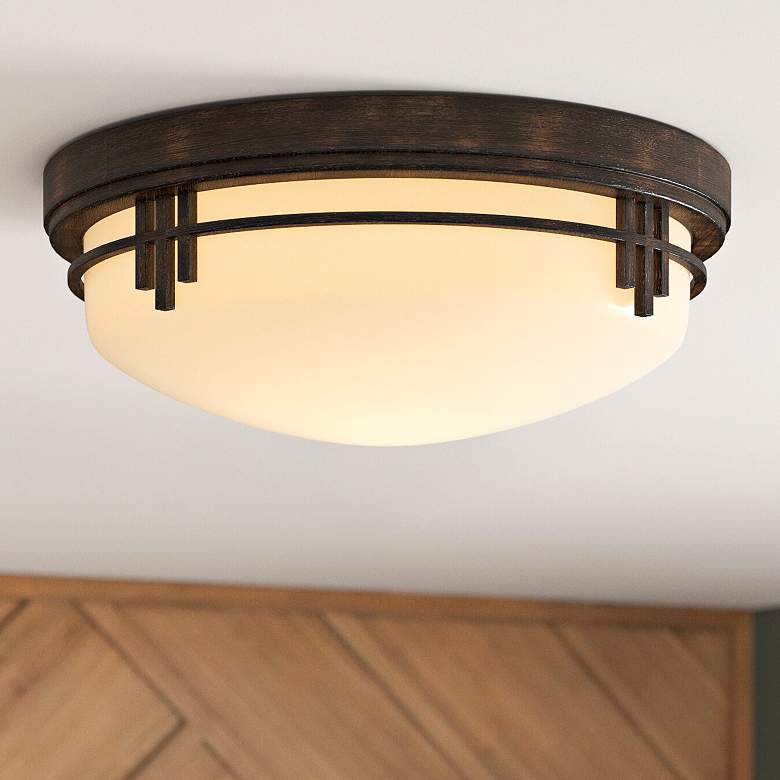 Image 1 Mission Ridge 13" Warm Mahogany Ceiling Light
