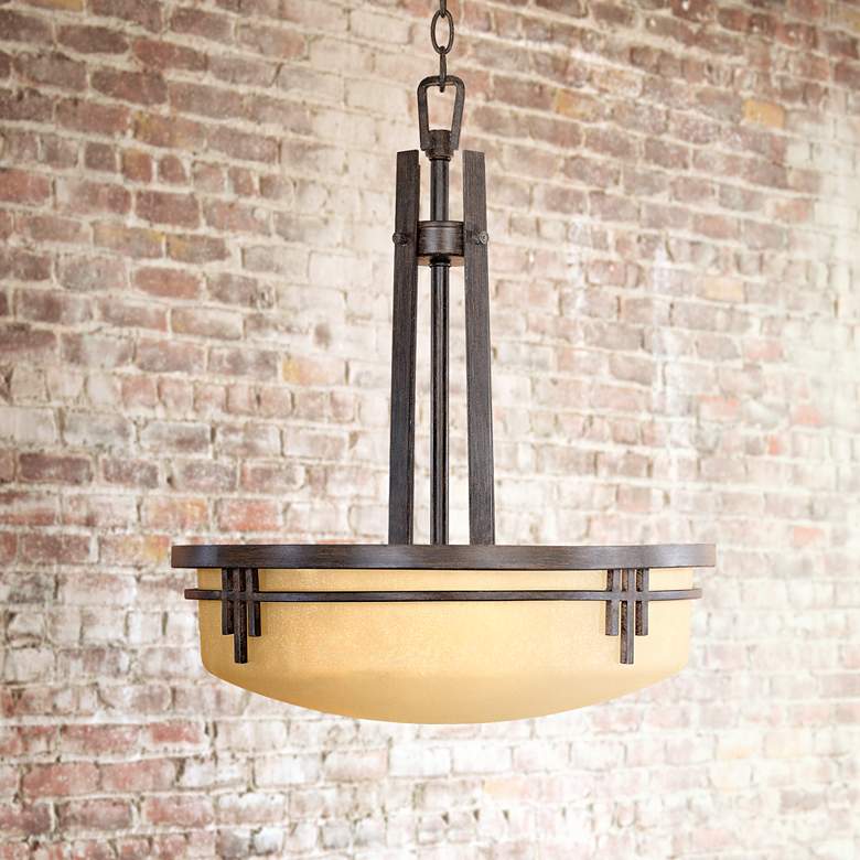 Image 1 Mission Ridge 18" Wide Warm Mahogany and Scavo Glass Bowl Chandelier