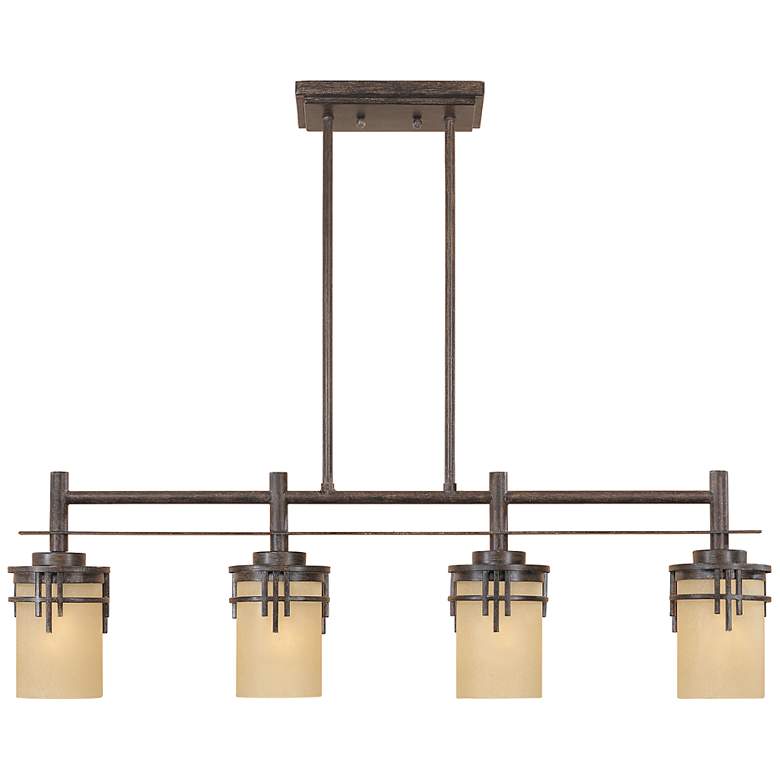 Image 2 Mission Ridge 35 1/2 inch Warm Mahogany and Scavo Glass Linear Chandelier