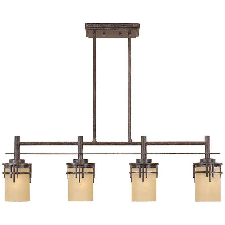 Image 2 Mission Ridge 35 1/2" Warm Mahogany and Scavo Glass Linear Chandelier