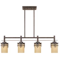 Mission Ridge 35 1/2&quot; Warm Mahogany and Scavo Glass Linear Chandelier
