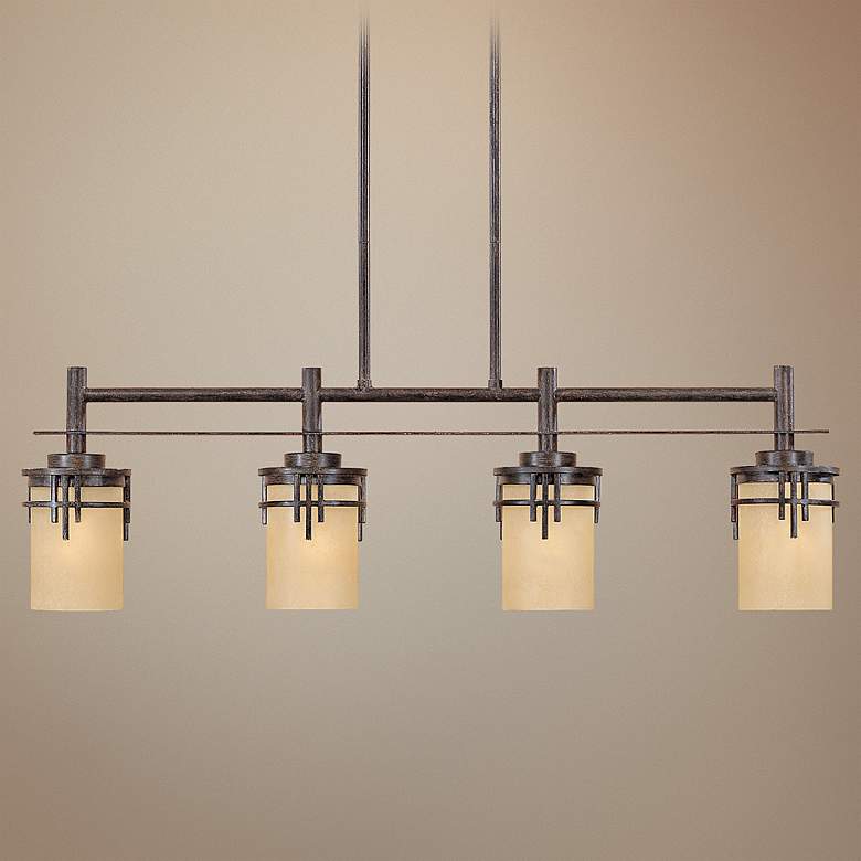 Image 1 Mission Ridge 35 1/2 inch Warm Mahogany and Scavo Glass Linear Chandelier