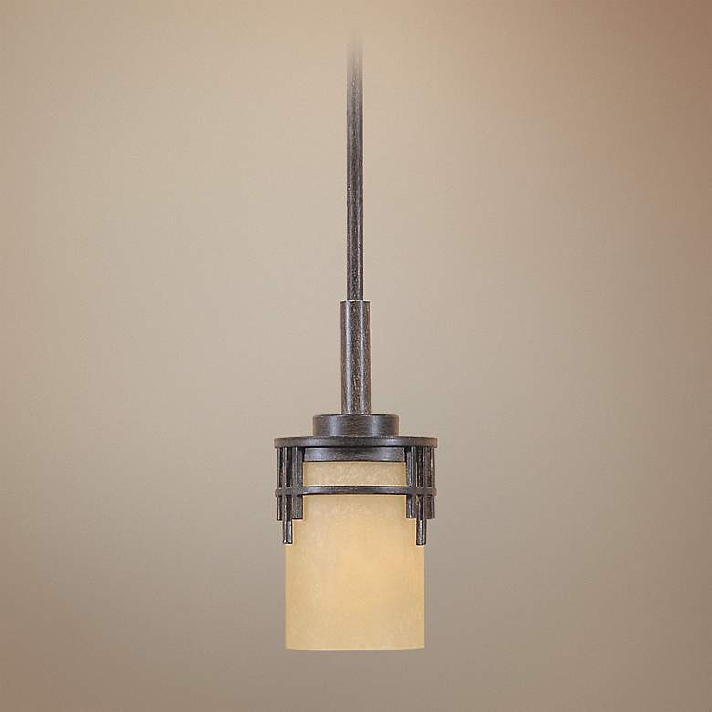 Image 1 Mission Ridge 6" Wide Mahogany and Scavo Glass Mini Pendant Chandelier