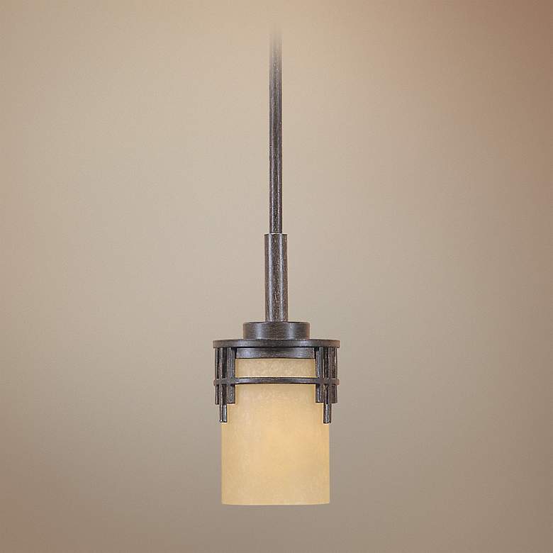 Image 1 Mission Ridge 6 inch Wide Mahogany and Scavo Glass Mini Pendant Chandelier