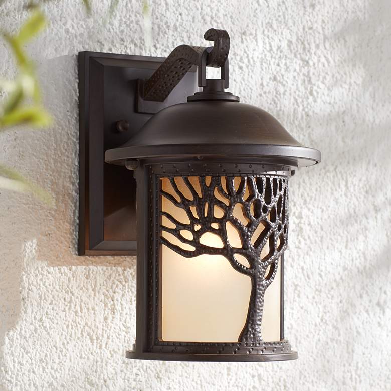 Mission Style Oak Tree 12 1/4&quot; High Bronze Outdoor Wall Light
