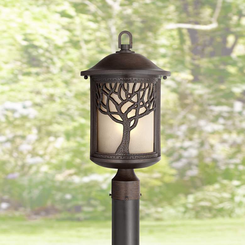 Image 1 Mission Style Oak Tree 18 3/4 inch High Bronze Finish Post Light