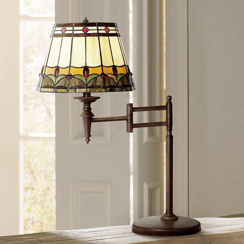Image 1 Mission Tiffany Style Bronze Swing Arm Desk Lamp