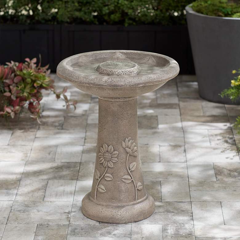 Image 1 Missy Fleur 19 1/2" High Outdoor Cement LED Birdbath