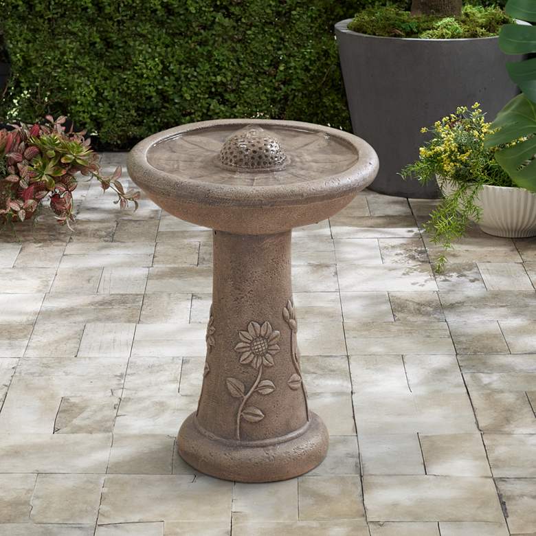 Image 1 Missy Sunflower 20 1/4" High Gray Outdoor Cement LED Birdbath