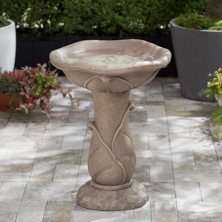 Image 1 Missy Water Lily 23" High Light Brown Outdoor Cement Birdbath