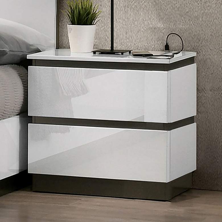Image 1 Misti 23" Wide White Metallic Gray Wood 2-Drawer Nightstand