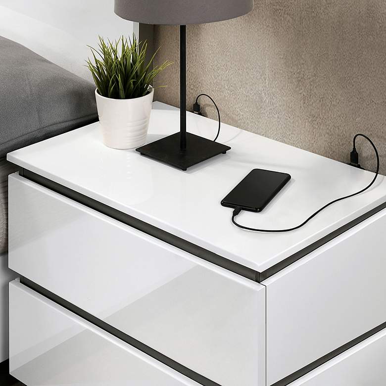 Image 6 Misti 23" Wide White Metallic Gray Wood 2-Drawer Nightstand more views