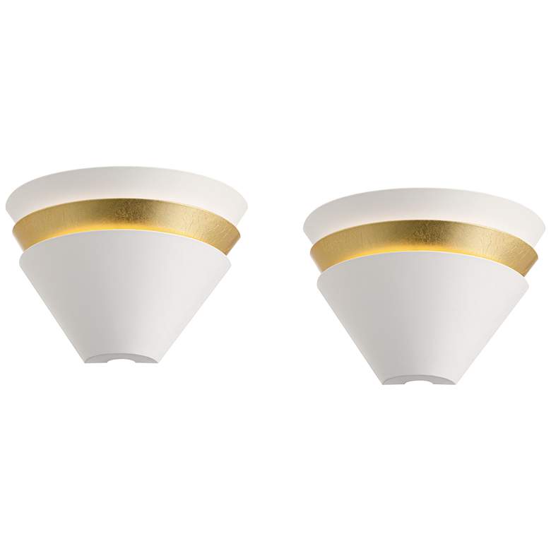 Image 1 Misty 6 1/4" High White and Gold Leaf LED Wall Sconce Set of 2