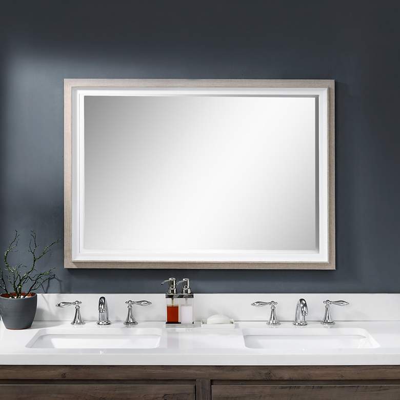 Mitra White Oatmeal 28 1/4&quot; x 40 1/4&quot; Vanity Wall Mirror