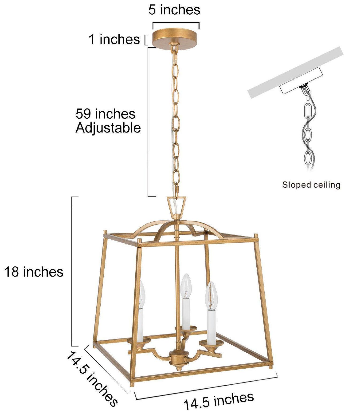 Image 3 Mitria 14.6"W Distressed Brass 3-Light Lantern Metal Kitchen Chandelier more views