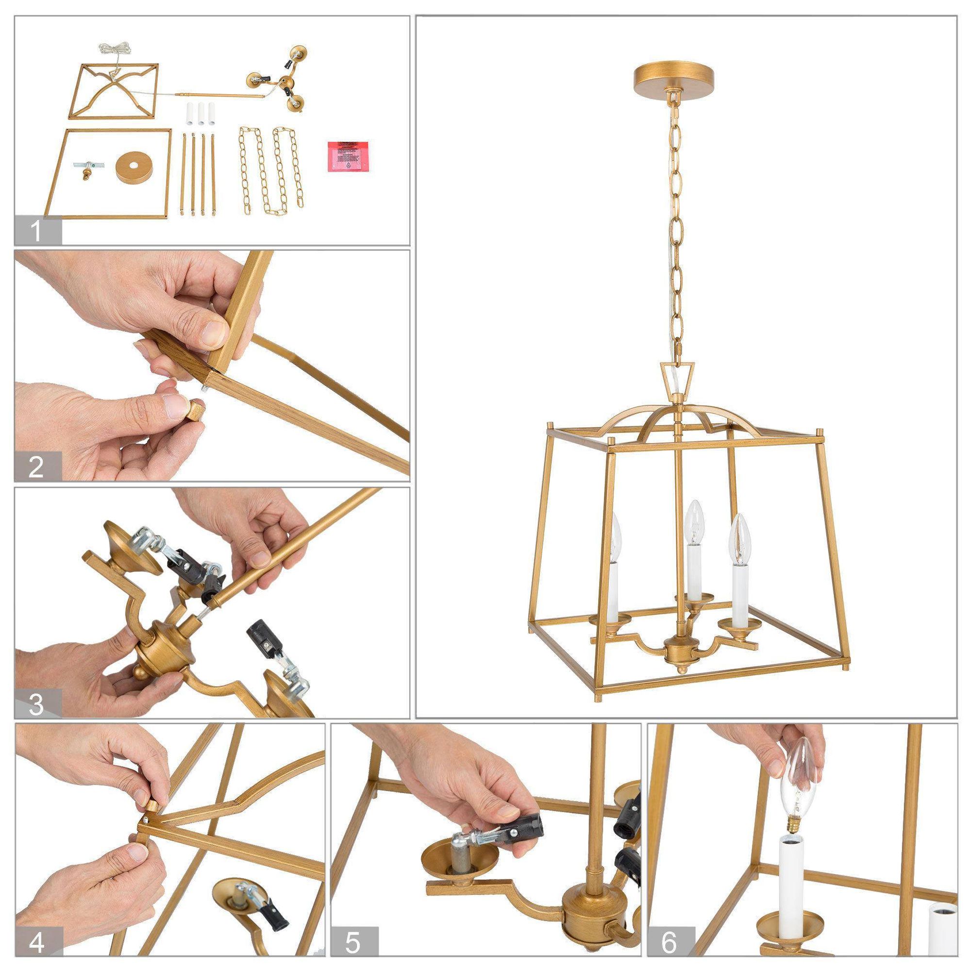 Image 4 Mitria 14.6"W Distressed Brass 3-Light Lantern Metal Kitchen Chandelier more views