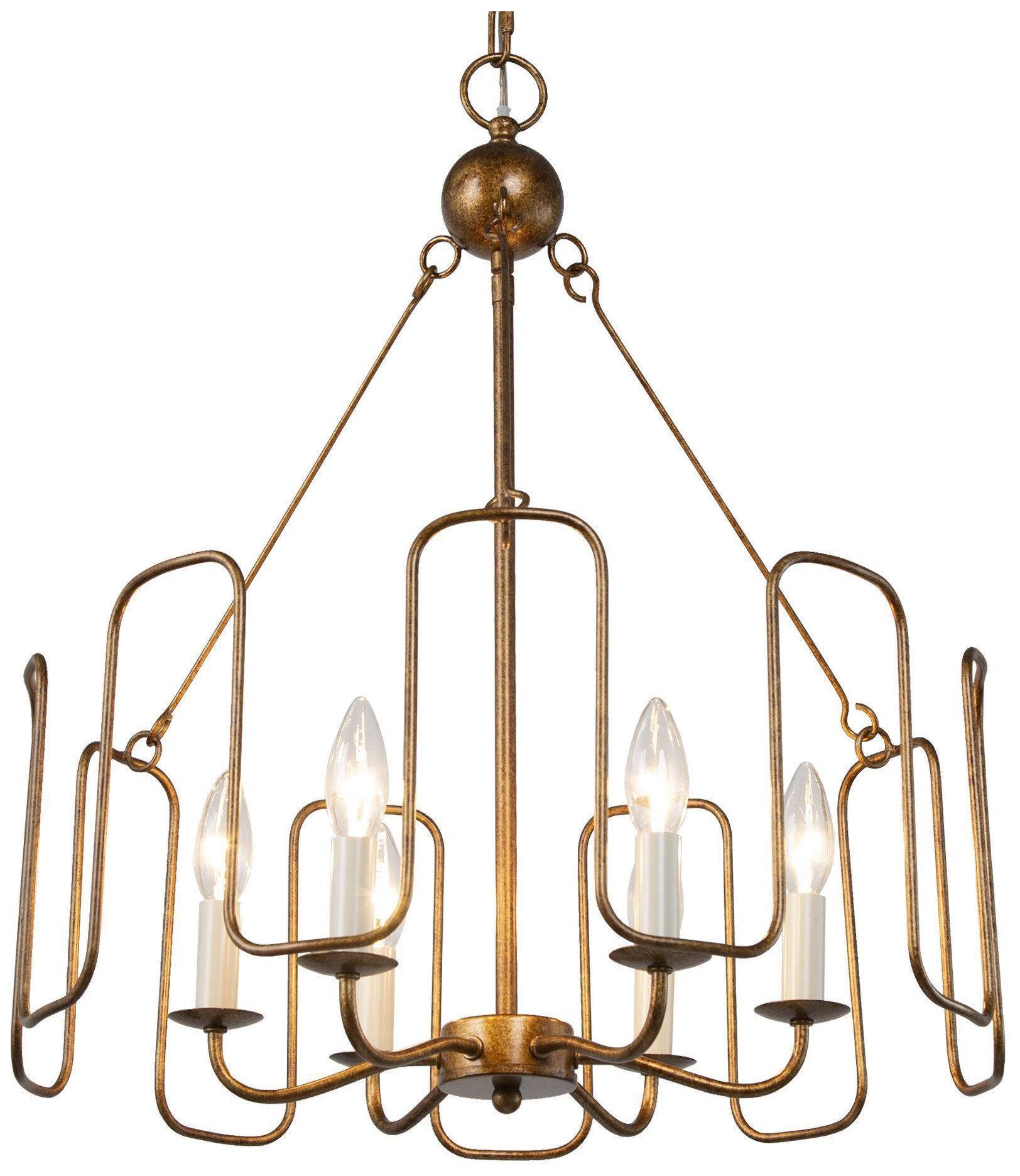 Image 2 Mitria 21"W Distressed Brass 6-Light Drum Metal Dining Chandelier